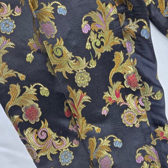 Silk Box Size 4 Black Slim Leg Pants Flower :eaf Brocade Look Side Zipper - Picture 6 of 12